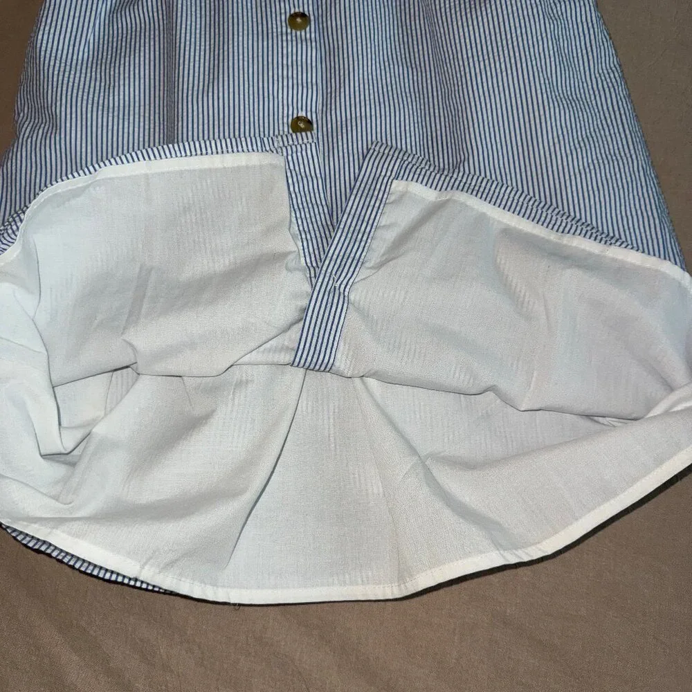 J. Crew Button Front‎ Blue White Striped Seersucker Dress Size 0